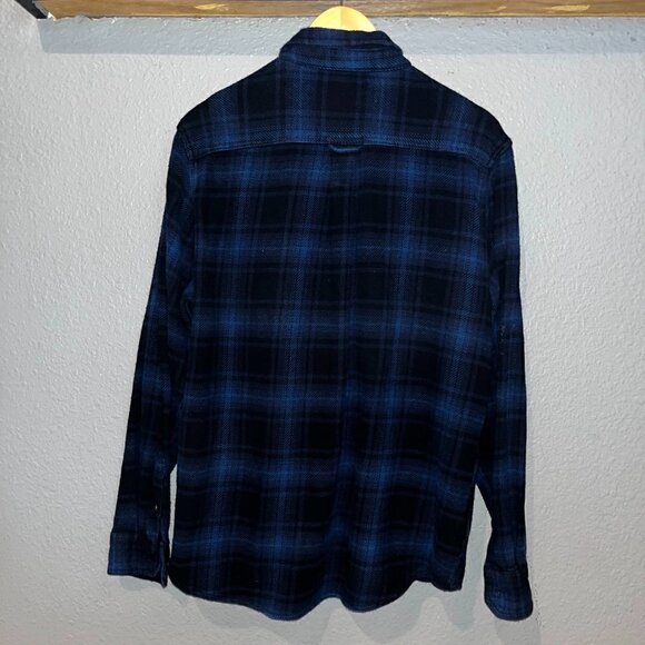 ORVIS Heavy Flannel Button Down Shirt Shacket - Black & Blue Plaid - EUC - LARGE - Picture 4 of 9